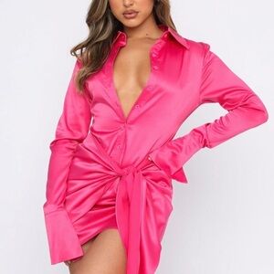 White Fox Pink Satin Mini Dress